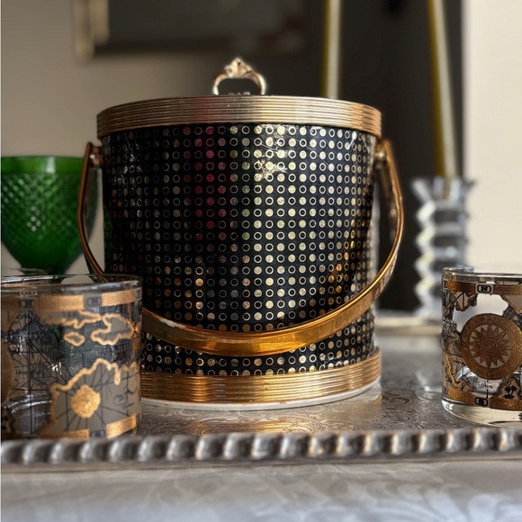 Elegant Black & Gold Ice Bucket Mad Men Style Barware Mid Century Bar MCM Gift - Picture 13 of 15